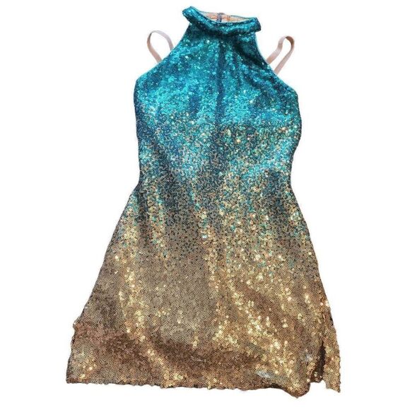 Revolution Dancewear Girls Medium Dance Dress Girls Night Out Sequin Ombre Green - Picture 1 of 6